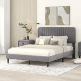 Full Size Velvet Upholstered Platform Bed, No Box Spring Needed-Grey