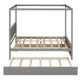 Full Size Wood Canopy Bed with Trundle and 2 Drawers