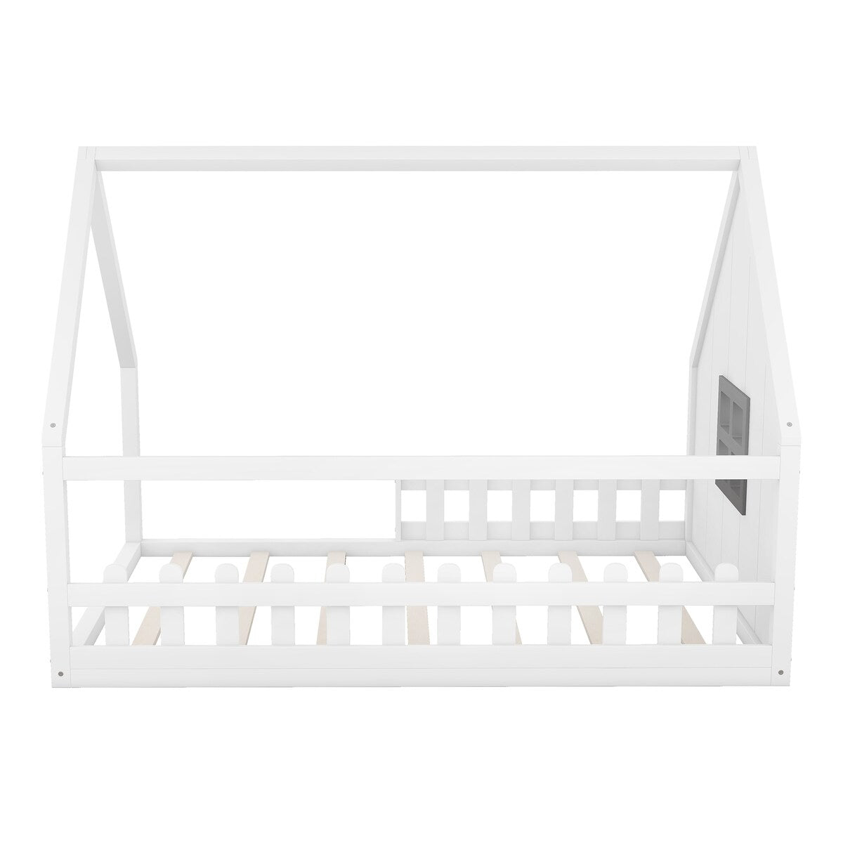 Full Size Wood House Bed Platform Bed With Window And Fence
