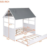 Full Size Wood House Bed with Twin Trundle, Wooden Platform Daybed