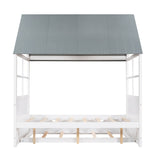 Full Size Wood House Bed with Twin Trundle, Wooden Platform Daybed