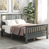 Full Size Wood Platform Bed w/ Paneled Headboard & Footboard, Grey