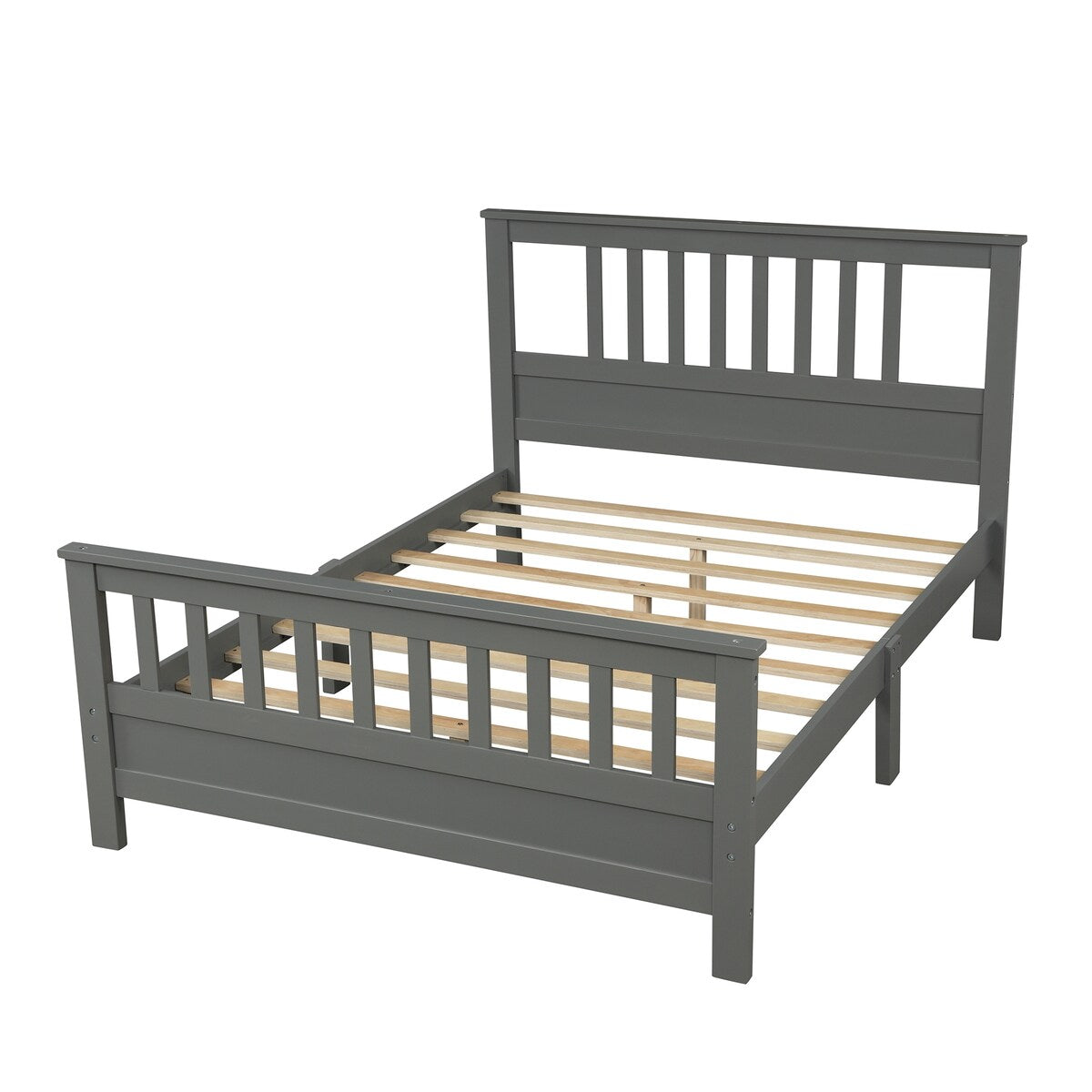 Full Size Wood Platform Bed w/ Paneled Headboard & Footboard, Grey