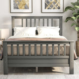 Full Size Wood Platform Bed w/ Paneled Headboard & Footboard, Grey