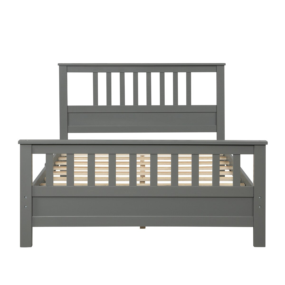 Full Size Wood Platform Bed w/ Paneled Headboard & Footboard, Grey