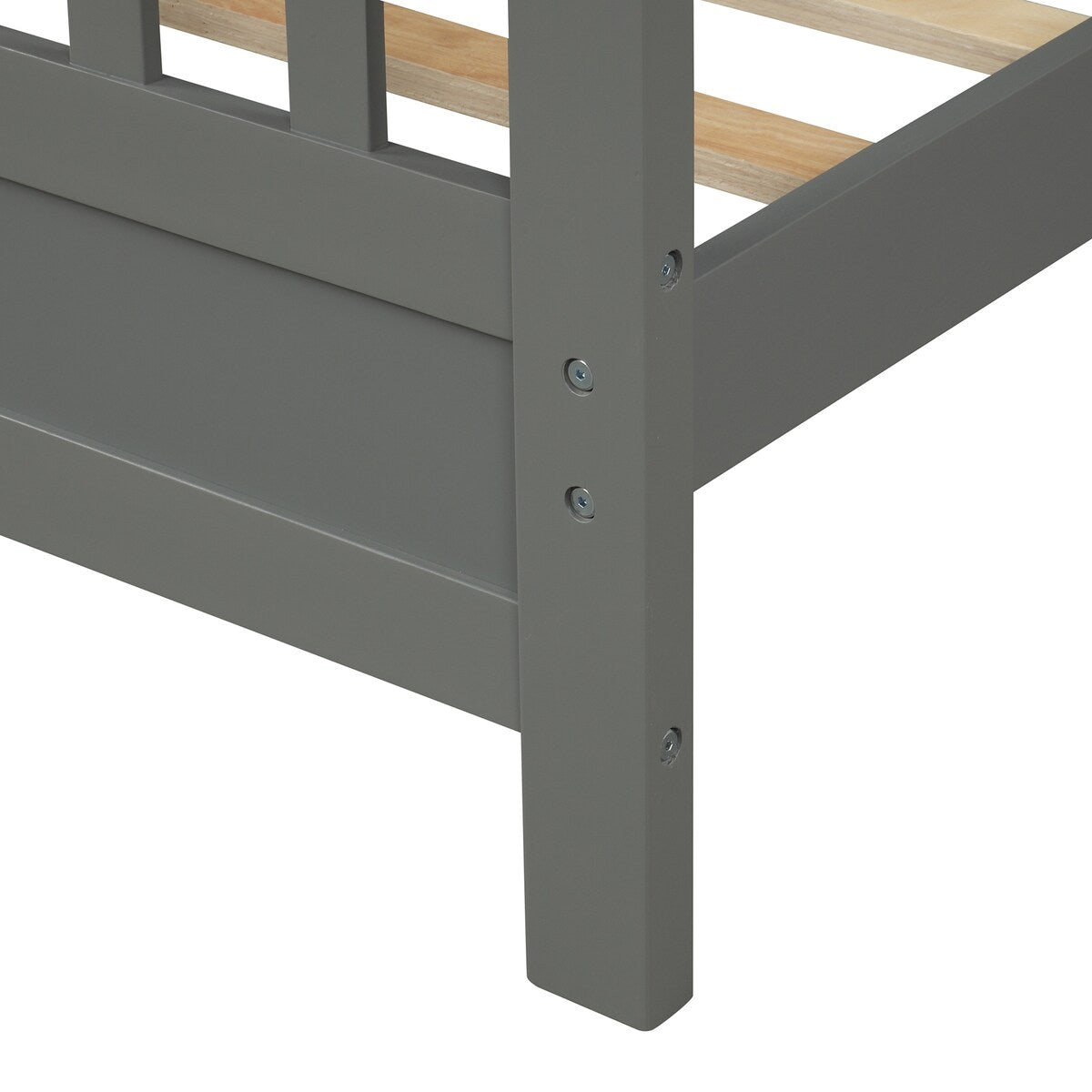 Full Size Wood Platform Bed w/ Paneled Headboard & Footboard, Grey