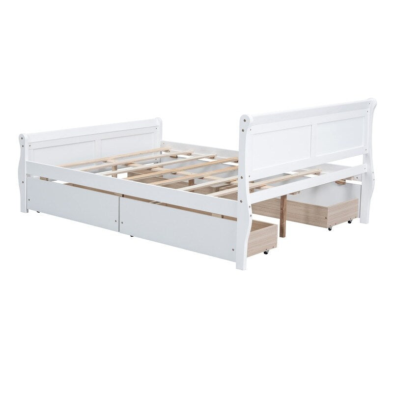 Full Size Wood Platform Bed with 4 Drawers and Streamlined Headboard & Footboard