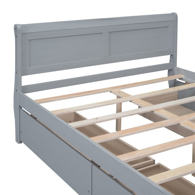 Full Size Wood Platform Bed with 4 Drawers and Streamlined Headboard & Footboard