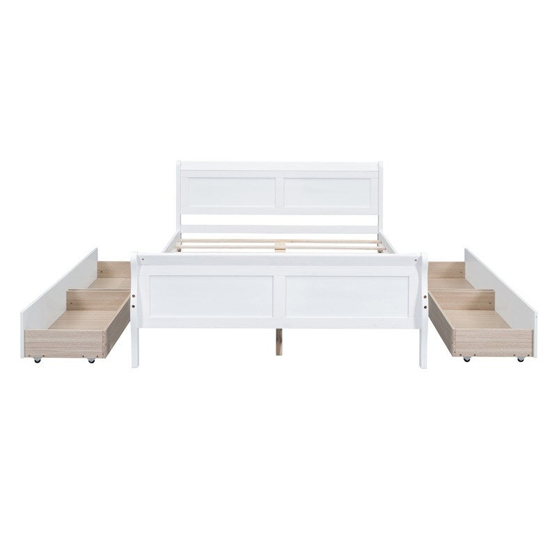 Full Size Wood Platform Bed with 4 Drawers and Streamlined Headboard & Footboard