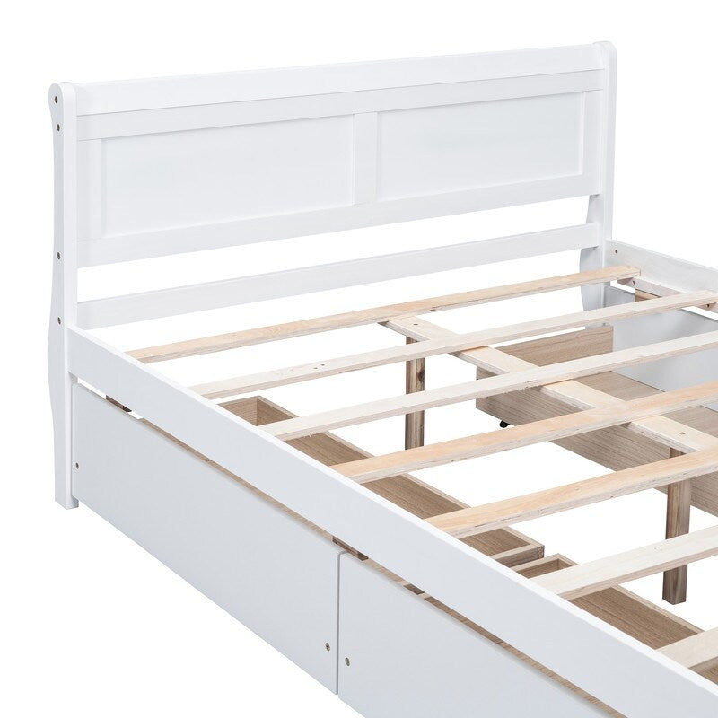 Full Size Wood Platform Bed with 4 Drawers and Streamlined Headboard & Footboard