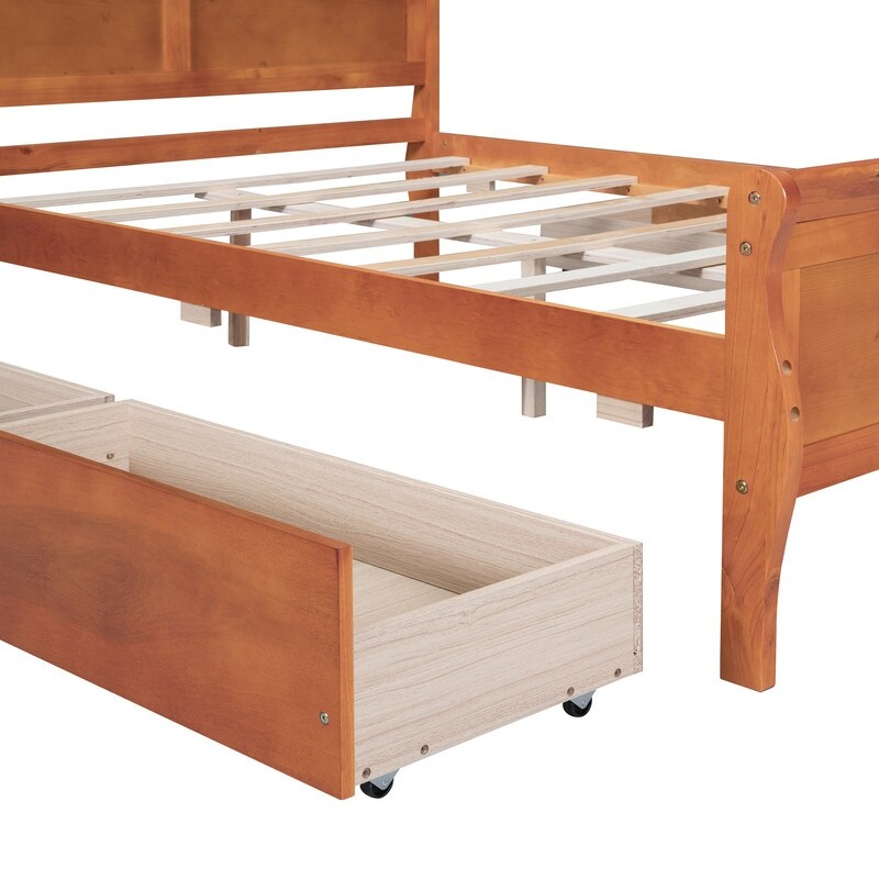 Full Size Wood Platform Bed with 4 Drawers and Streamlined Headboard & Footboard