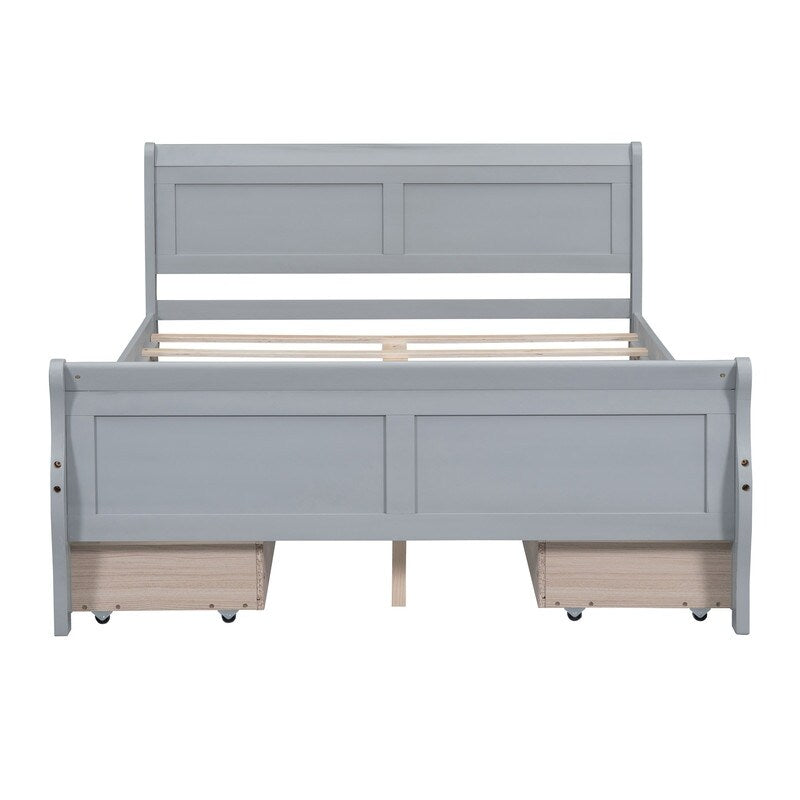 Full Size Wood Platform Bed with 4 Drawers and Streamlined Headboard & Footboard