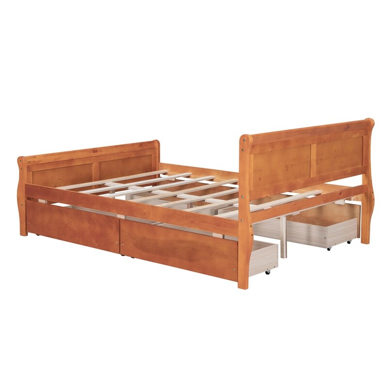 Full Size Wood Platform Bed with 4 Drawers and Streamlined Headboard & Footboard