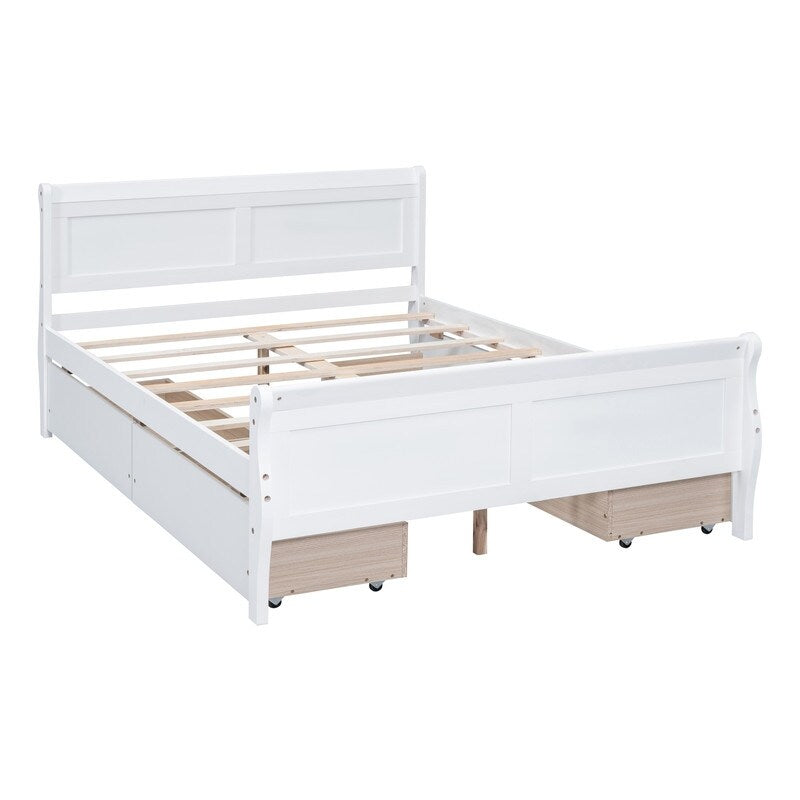 Full Size Wood Platform Bed with 4 Drawers and Streamlined Headboard & Footboard