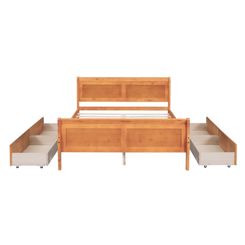 Full Size Wood Platform Bed with 4 Drawers and Streamlined Headboard & Footboard
