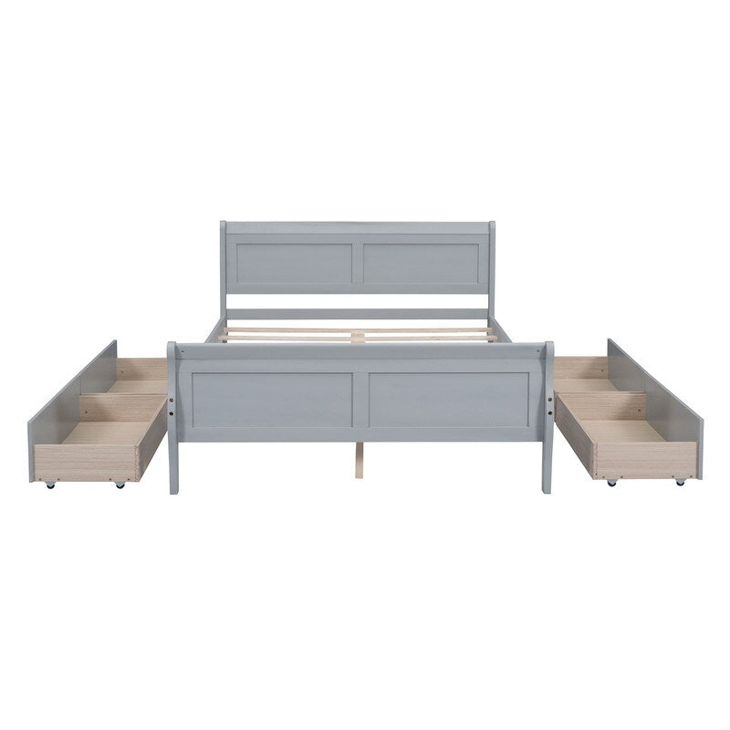 Full Size Wood Platform Bed with 4 Drawers and Streamlined Headboard & Footboard