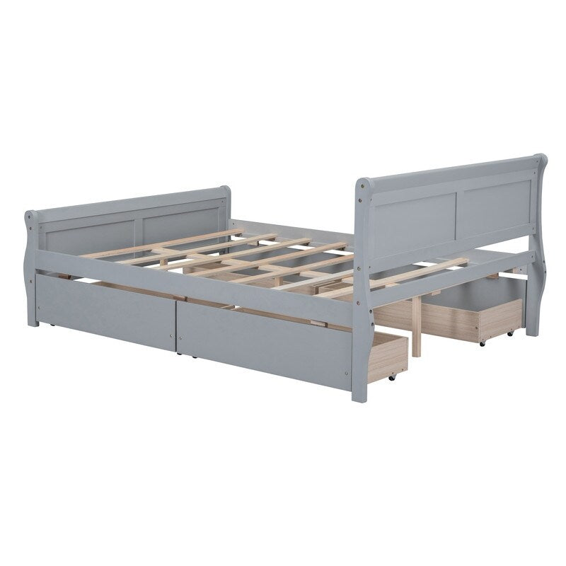 Full Size Wood Platform Bed with 4 Drawers and Streamlined Headboard & Footboard