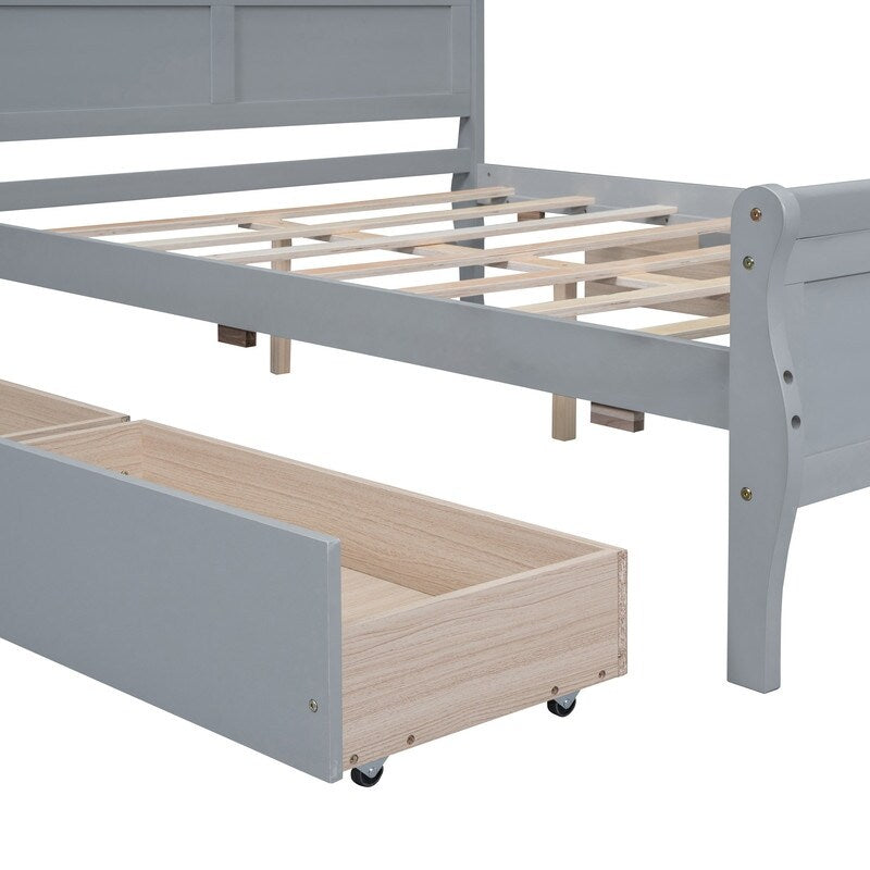 Full Size Wood Platform Bed with 4 Drawers and Streamlined Headboard & Footboard