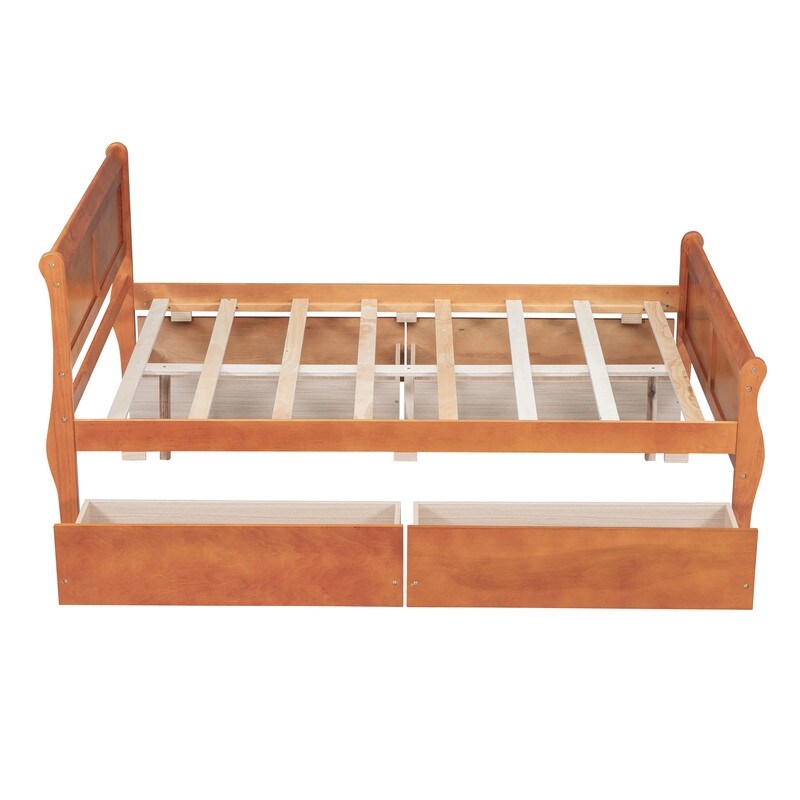 Full Size Wood Platform Bed with 4 Drawers and Streamlined Headboard & Footboard