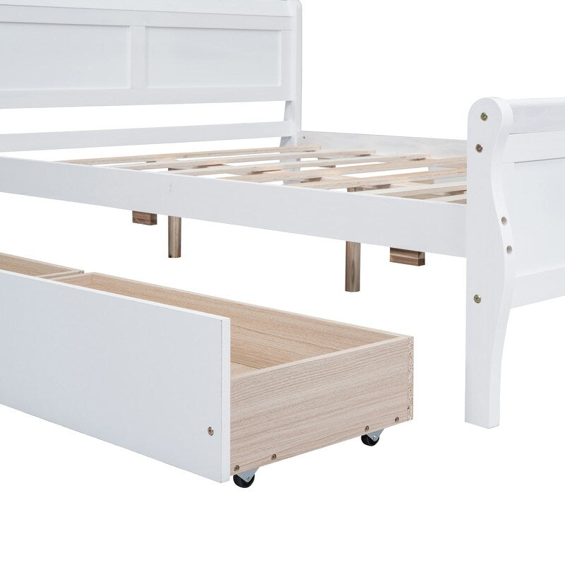 Full Size Wood Platform Bed with 4 Drawers and Streamlined Headboard & Footboard