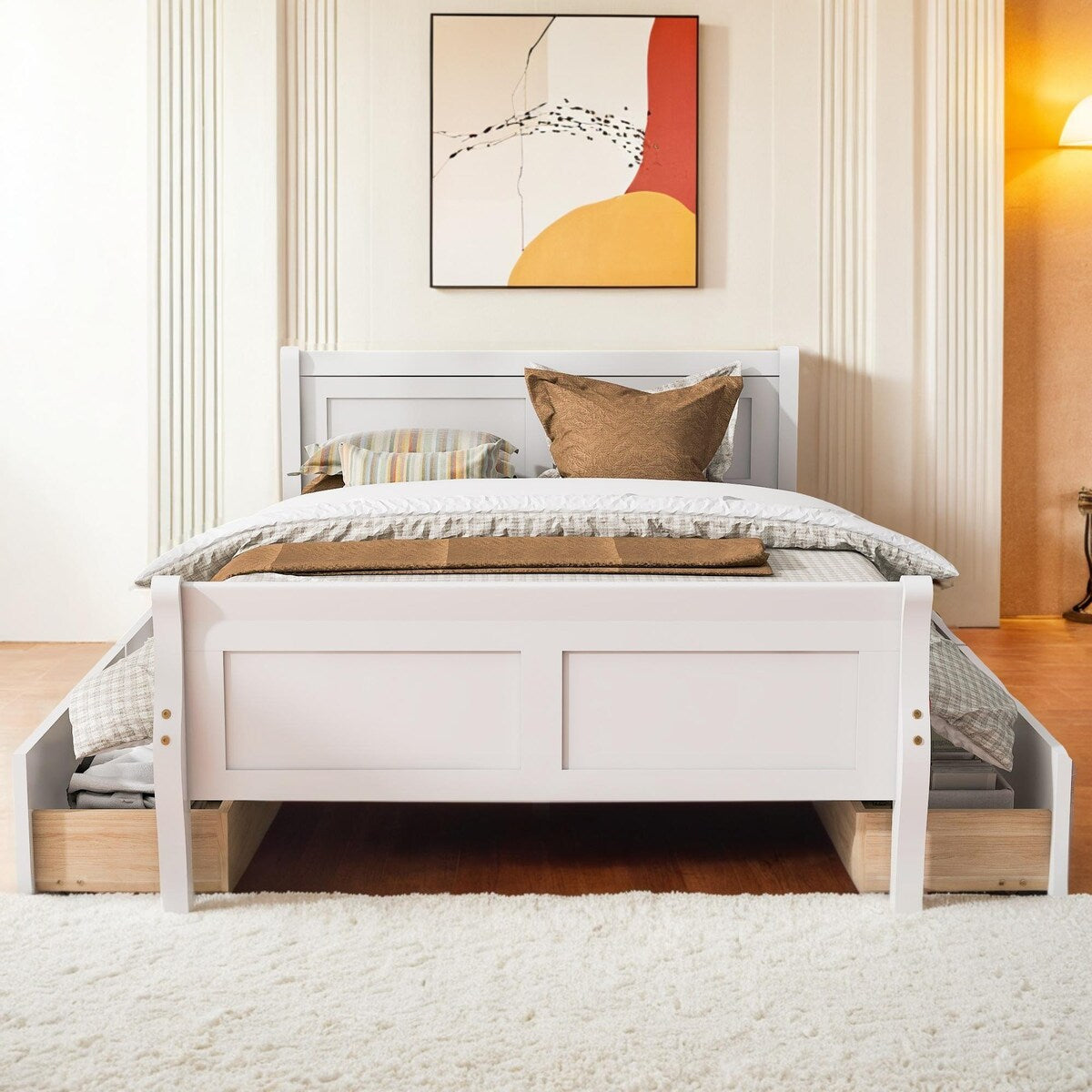Full Size Wood Platform Bed with 4 Drawers and Streamlined Headboard & Footboard