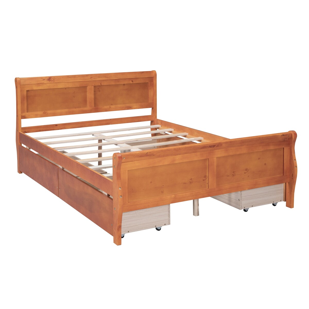 Full Size Wood Platform Bed with 4 Drawers, Elegant Design