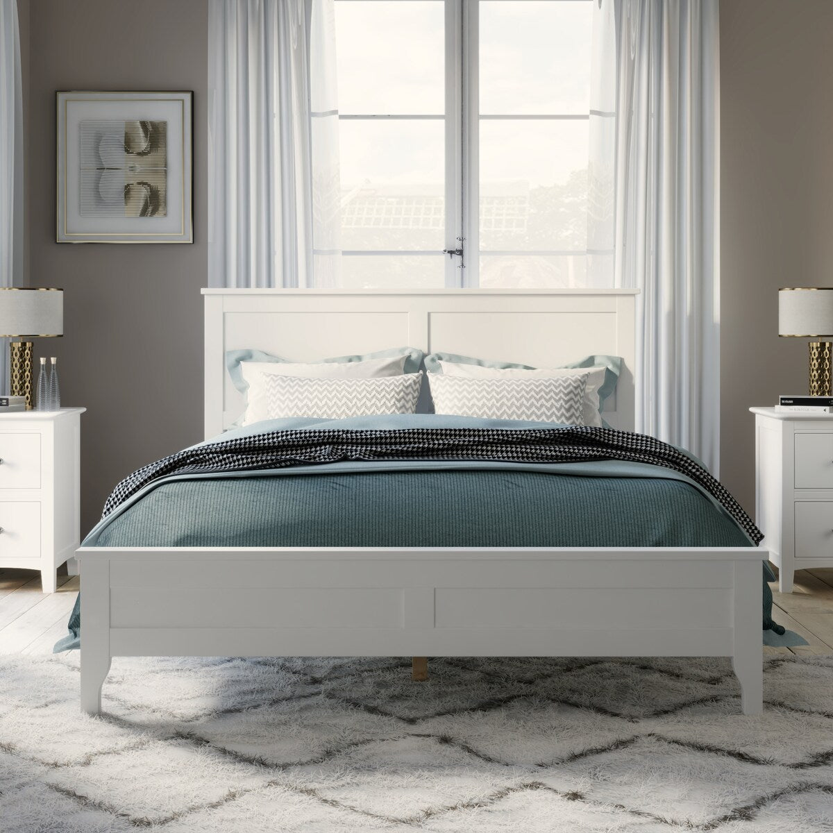 Full Size Wood Platform Bed with Headboard & Wood Slat Support