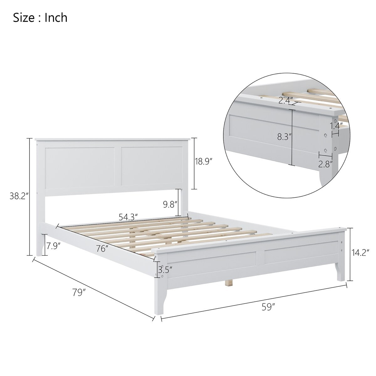 Full Size Wood Platform Bed with Headboard & Wood Slat Support