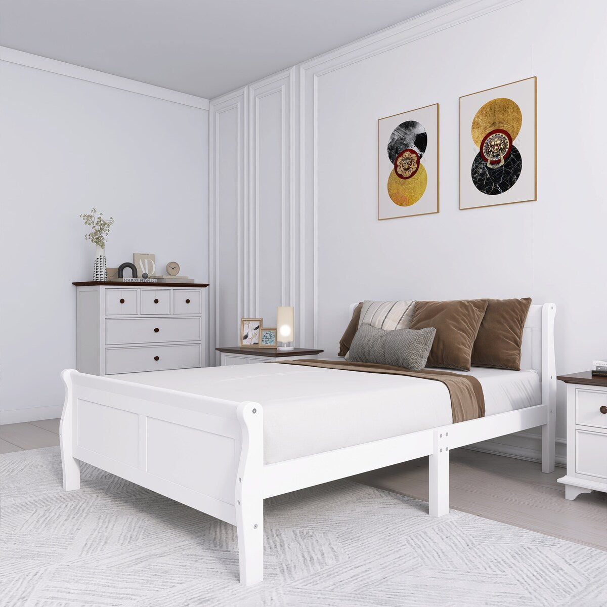 Full Size Wood Platform Bed with Headboard and Wooden Slat Support
