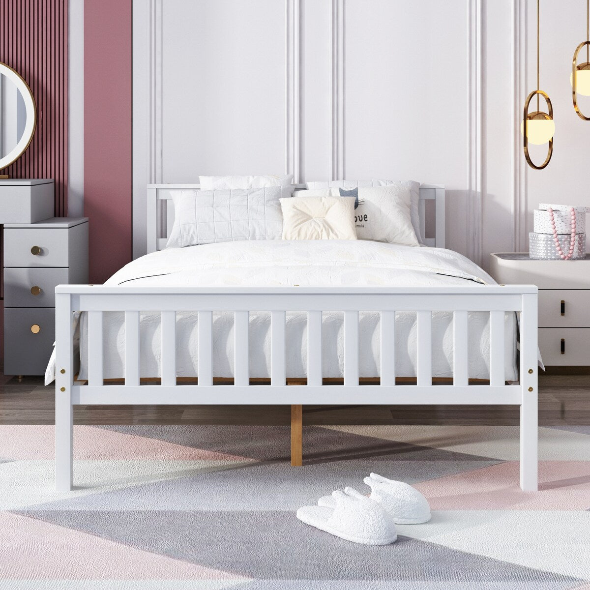 Full Size Wood Platform Bed with Headboard