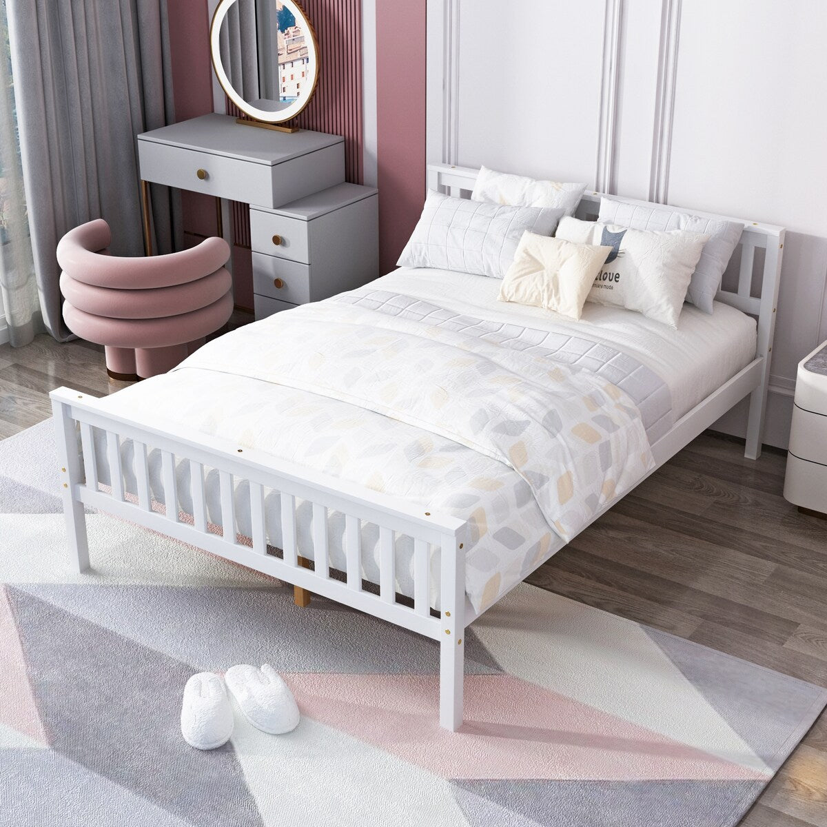 Full Size Wood Platform Bed with Headboard