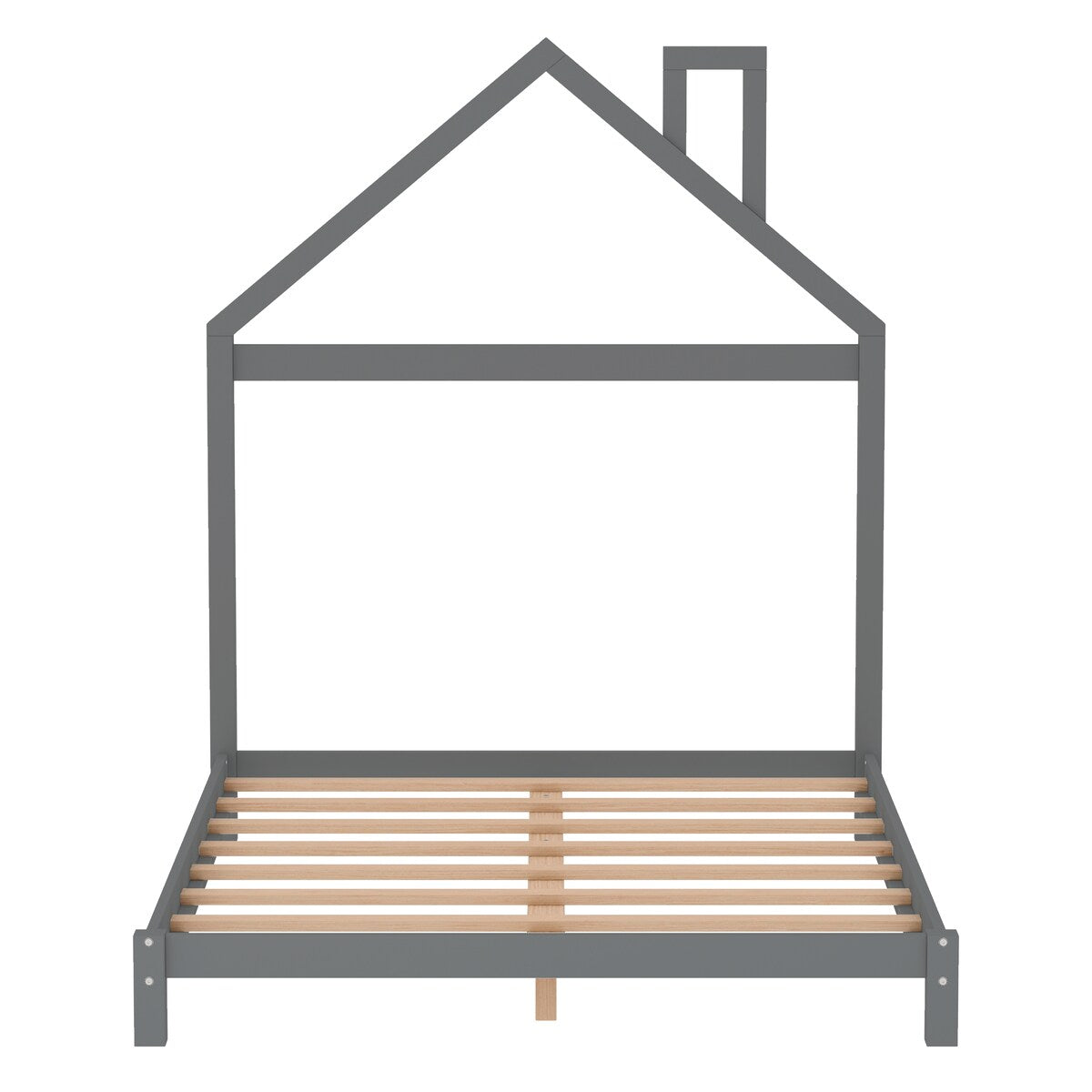 Full Size Wood Platform Bed with House-shaped Headboard