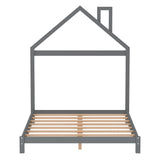 Full Size Wood Platform Bed with House-shaped Headboard