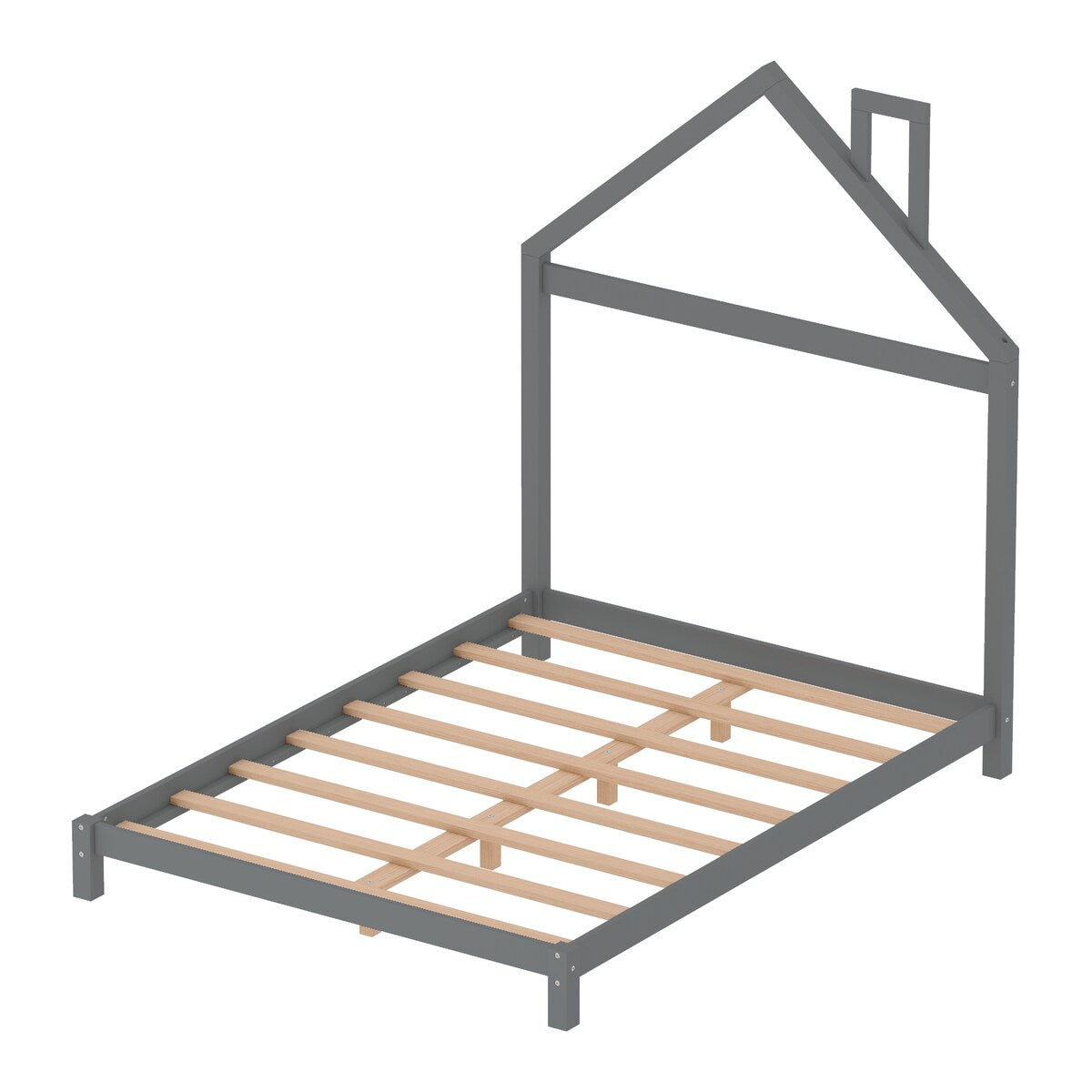 Full Size Wood Platform Bed with House-shaped Headboard