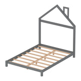 Full Size Wood Platform Bed with House-shaped Headboard