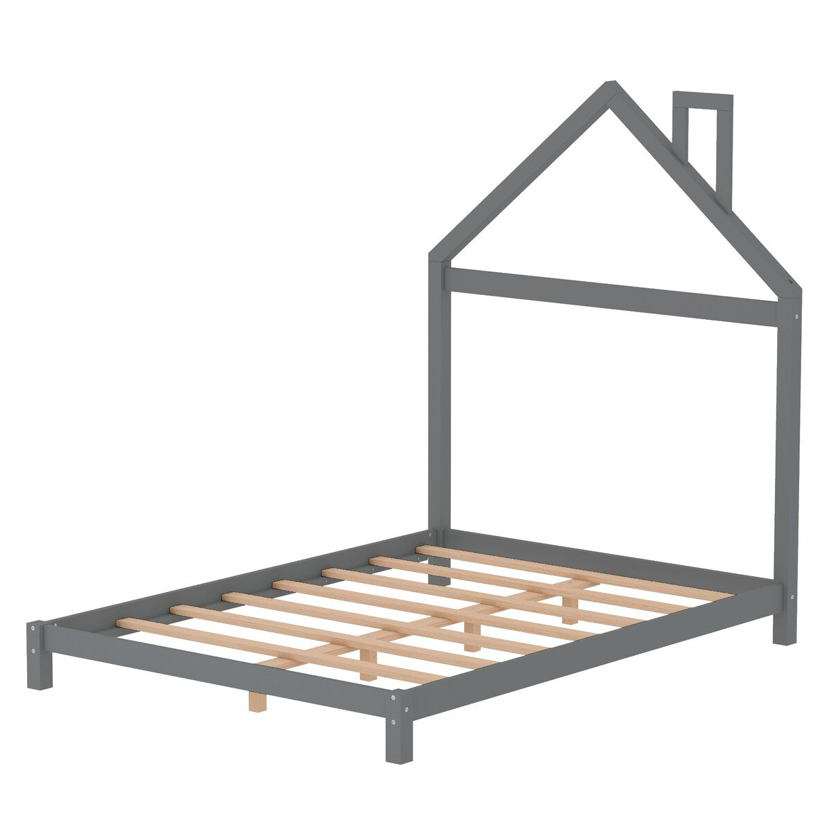 Full Size Wood Platform Bed with House-shaped Headboard