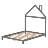 Full Size Wood Platform Bed with House-shaped Headboard