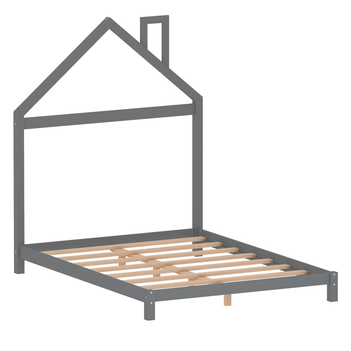 Full Size Wood Platform Bed with House-shaped Headboard