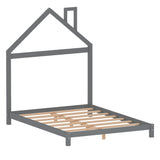 Full Size Wood Platform Bed with House-shaped Headboard