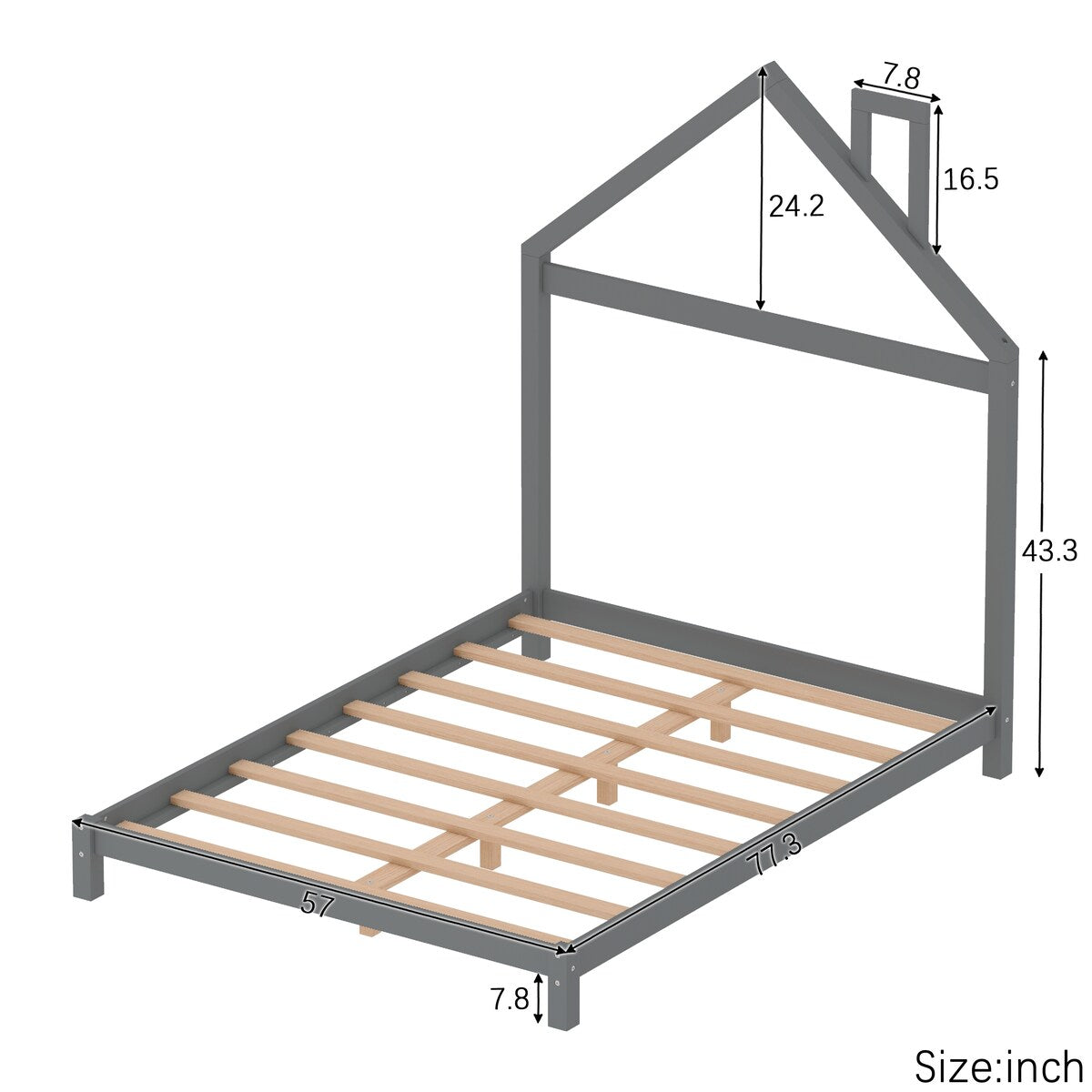 Full Size Wood Platform Bed with House-shaped Headboard
