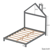 Full Size Wood Platform Bed with House-shaped Headboard