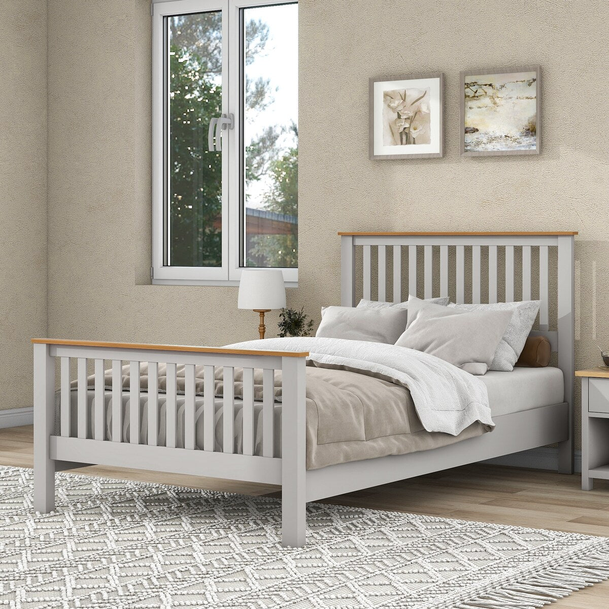 Full Size Wood Platform Bed with Nightstand and Storage Dresser