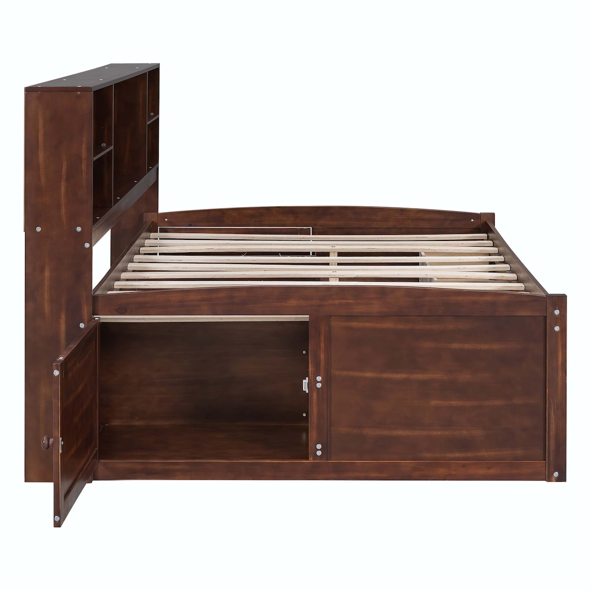 Full Size Wooden Captain Bed with Built-in Storage Shelves