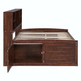 Full Size Wooden Captain Bed with Built-in Storage Shelves