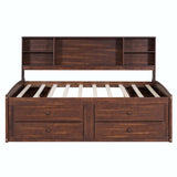 Full Size Wooden Captain Bed with Built-in Storage Shelves