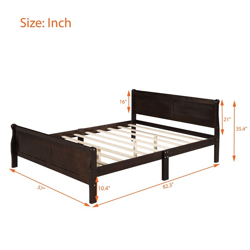 Full Size Wooden Classic Platform Bed with Headboard and Wooden Slat Support