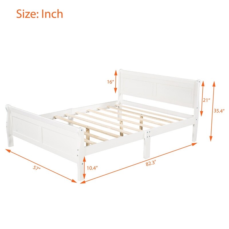 Full Size Wooden Classic Platform Bed with Headboard and Wooden Slat Support