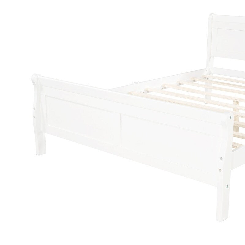 Full Size Wooden Classic Platform Bed with Headboard and Wooden Slat Support