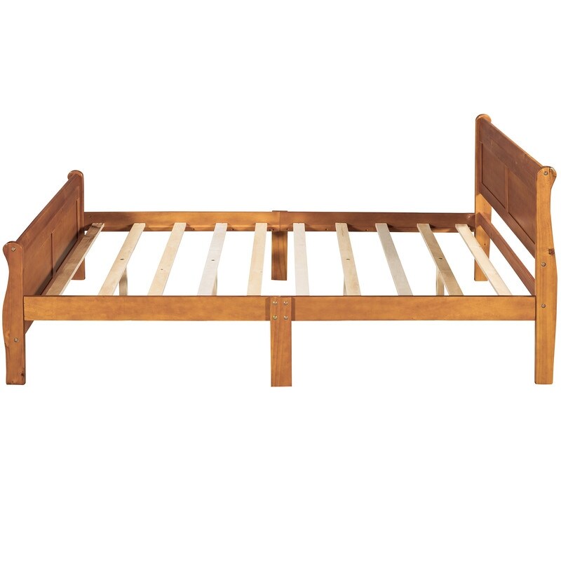 Full Size Wooden Classic Platform Bed with Headboard and Wooden Slat Support