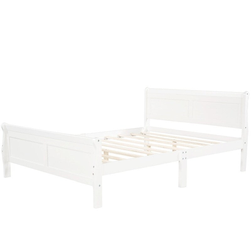 Full Size Wooden Classic Platform Bed with Headboard and Wooden Slat Support